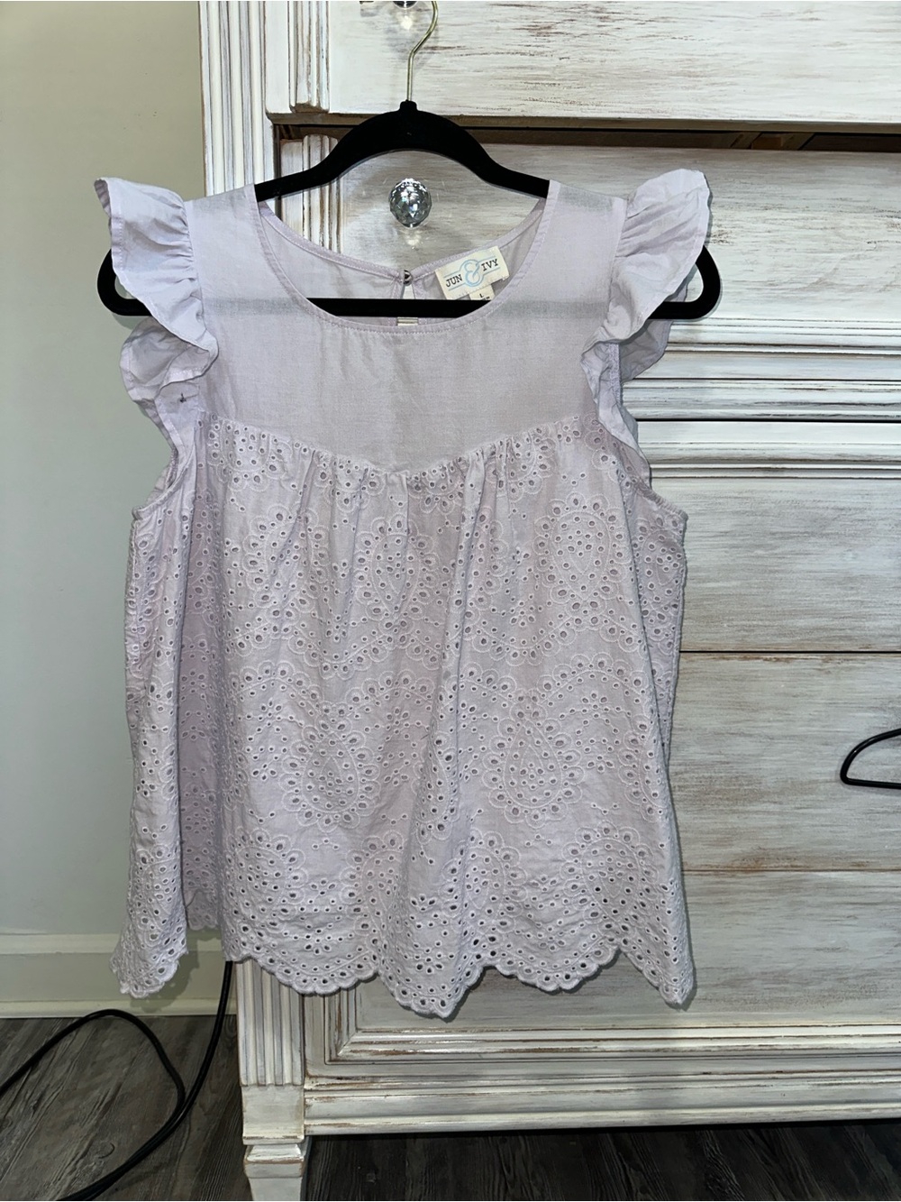 June & Ivy | Girl’s Eyelet Flutter Sleeve Blouse - Light Lavender